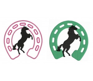 Stickdatei Pferde Silhouette mit Hufeisen Appli